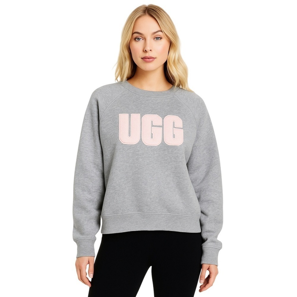 UGG RTW Madeline Fuzzy Letter Sweatshirt Size M Gray Pink Logo Pullover NWOT